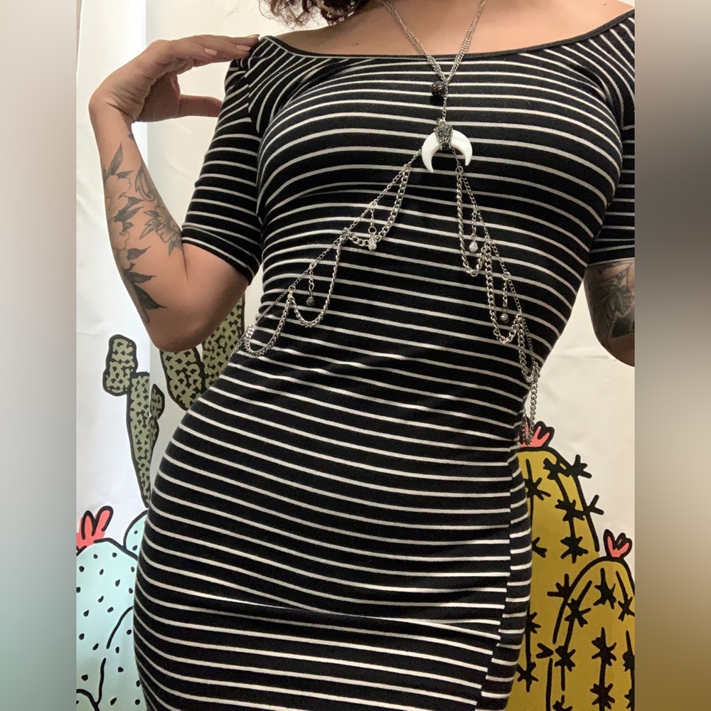 American Apparel Striped Double U Neck Mini Dress